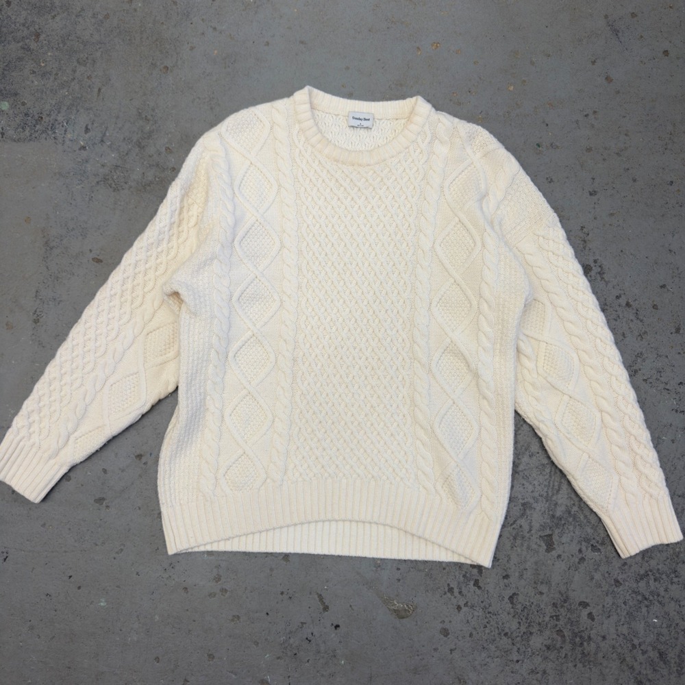 Aritzia Sunday Best Cream Wool Blend Cable Knit Sweater Small White Crewneck